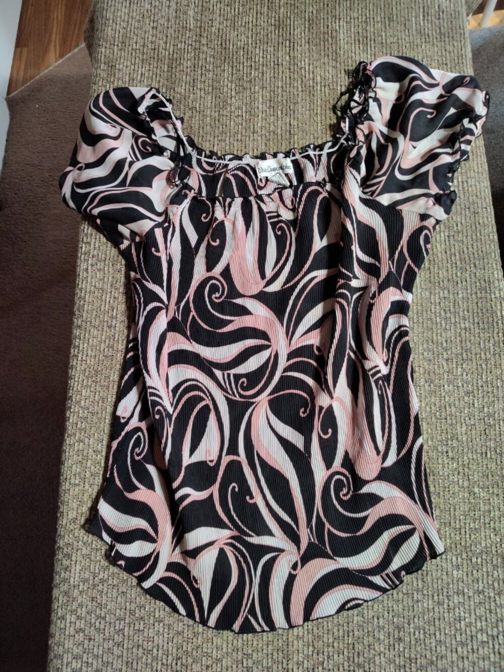 Vintage Blue Diamond Multicolor Peplum Puff Sleeve Blouse Size 20